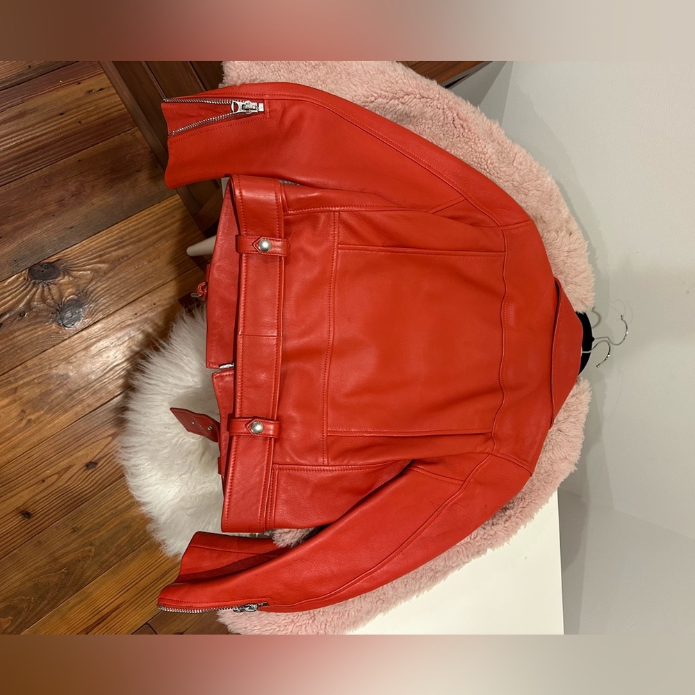 Iconic Acne Studios “Mock” orange leather moto jacket, size 36 - Picture 3 of 5